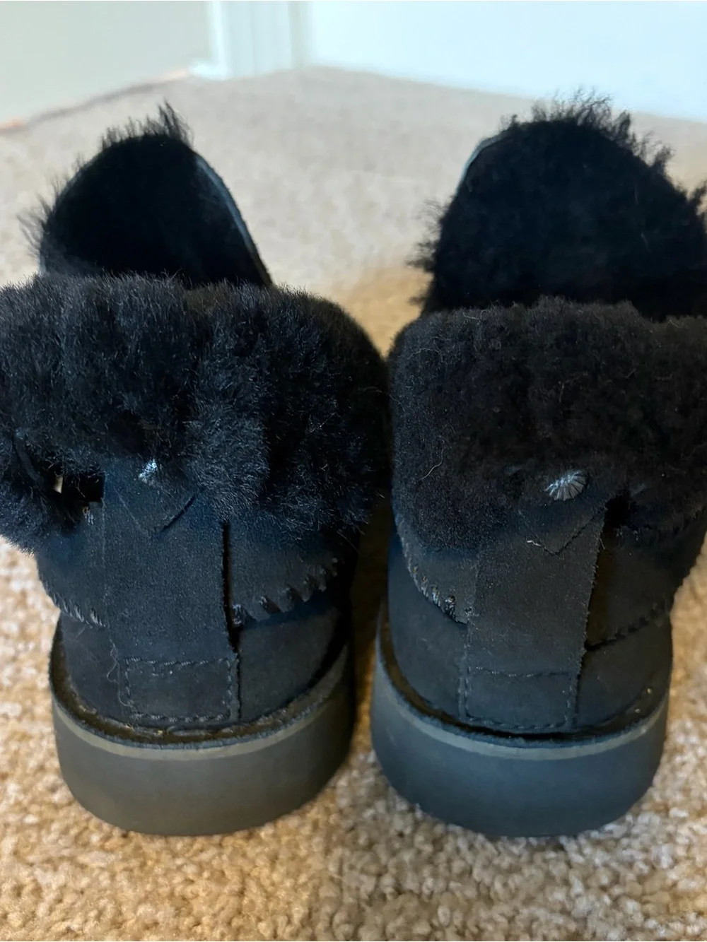 UGG Black Suede Shearling-Lined Slip-On Booties